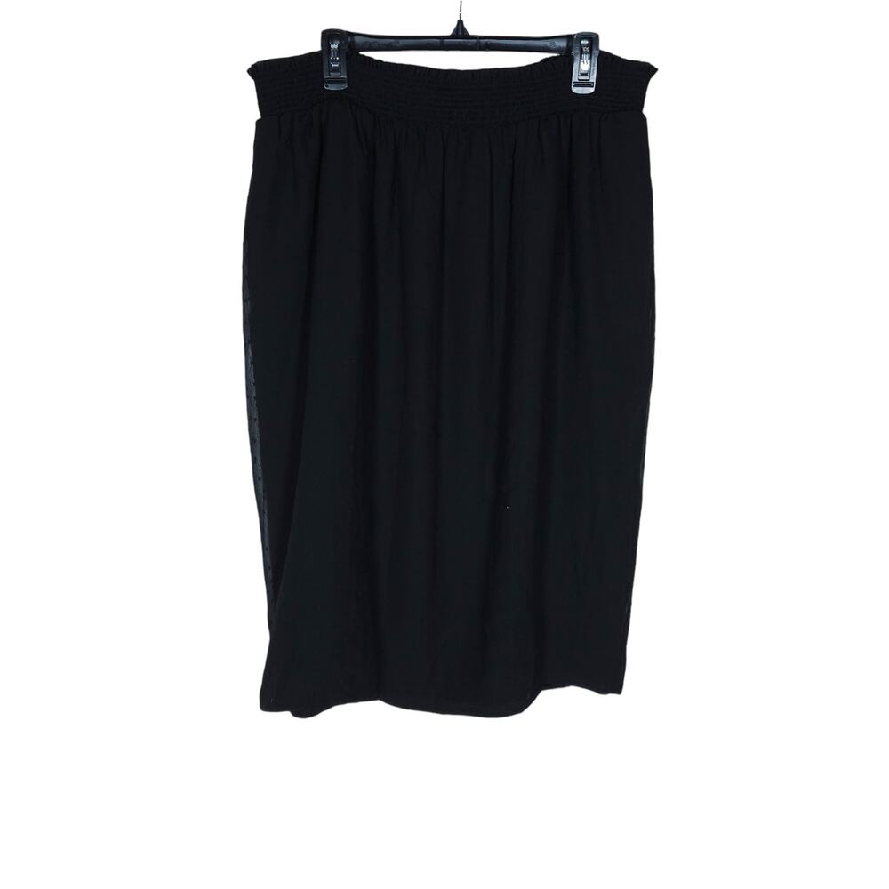 Universal Standard Womens Clip Dot Midi Skirt Medium Black Smocked Waist Flowy